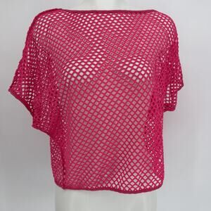 Hot Pink Barbie Fishnet Mesh Top Y2K Festival Rave Sheer Knit Boho Bratz M/L